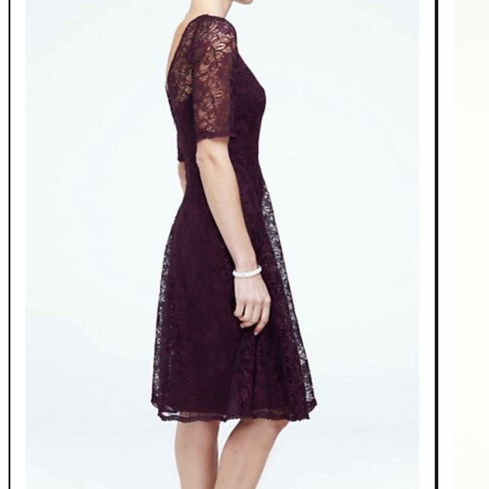 NWT David's Bridal sz 2 plum short lace dress with illusion neck and sleeves